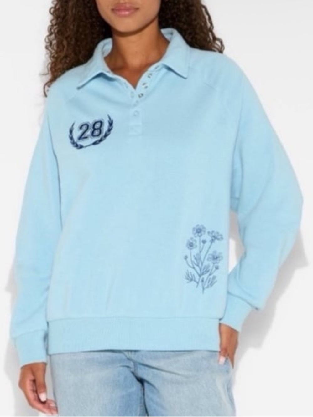 New York City Flower Market Light Blue Pullover Polo Sweatshirt